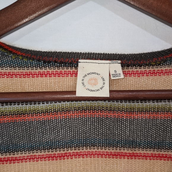 Live In the Moment Long Sheer Knit Duster Striped 70's Style Cardigan Size Small - Picture 4 of 9